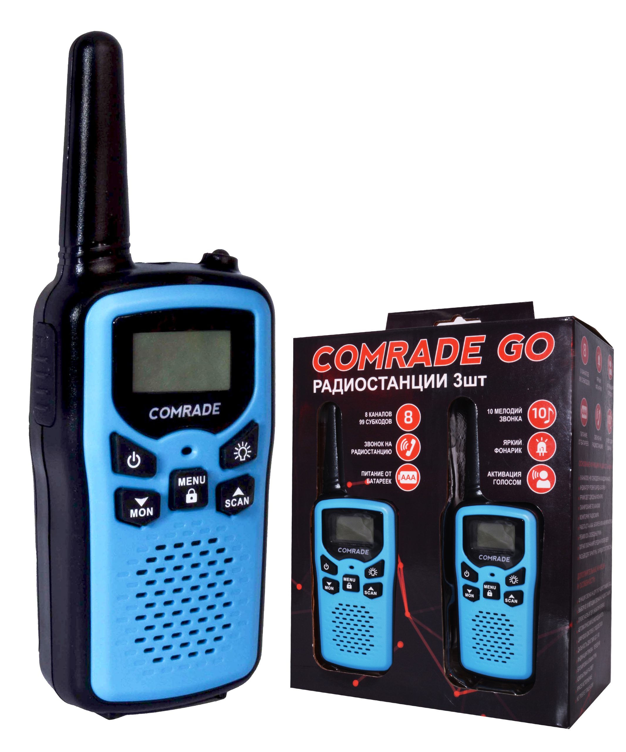 Comrade Go 3 Blue, комплект раций, дисплей и элементы управления