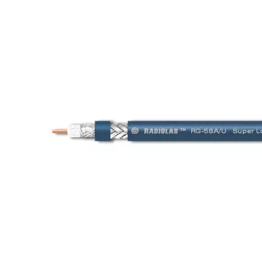 Одножильный ВЧ кабель RG-типа Radiolab RG-58 A/U PVC, голубой, бухта 100м
