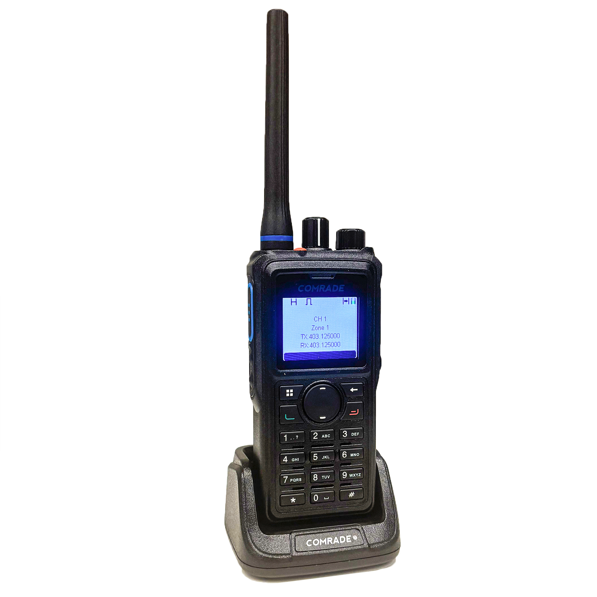 Comrade R4800 UHF DMR портативная рация, вид с аксессуарами